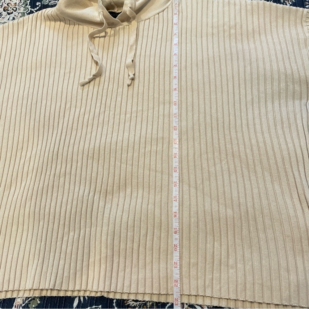 Aqua Women's XXXL Ribbed Knit Hooded Sweater Pullover Beige Drop Shoulder Loose - Picture 15 of 16